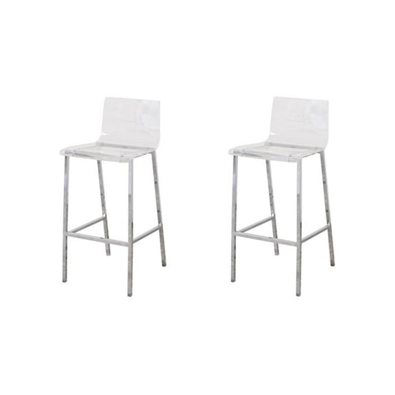 Pemberly Row Set of 2 Acrylic Low Back Counter Stool In Chrome