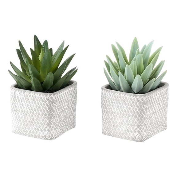 Pemberly Row Set of 2 Artificial Succulents 8" Tall in Gray Cement Pots