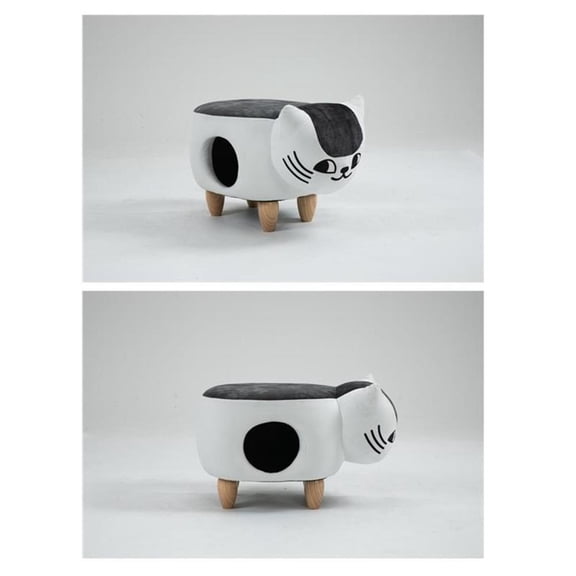 Pemberly Row Set of 2 Cat Condo Fabric Pet House Ottoman in Multi-Color