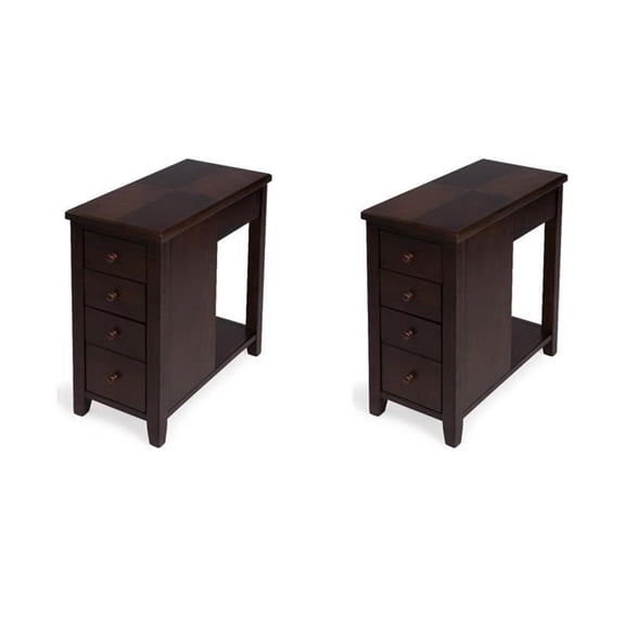 Pemberly Row Set of 2 Contemporary 4-Drawer Chairside Chest In Brown
