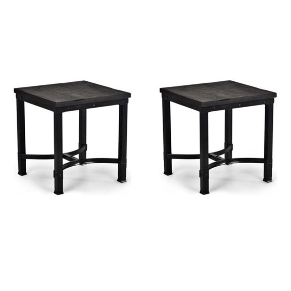 Pemberly Row Set of 2 Contemporary Square End Tables in Rustic Brown