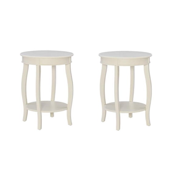 Pemberly Row Set of 2 Contemporary Wood Accent End Tables in Off White