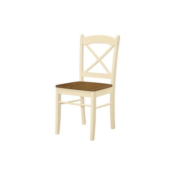 Pemberly Row Set of 2 Cross Back Dining Chairs in Oak and Cream