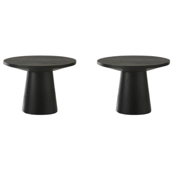 Pemberly Row Set of 2 Ebony Black Wood 22"W Round End Tables with Pedestal Base