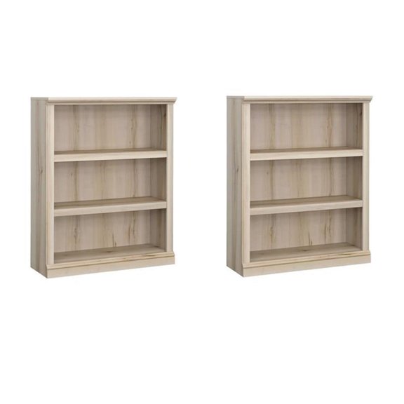 Pemberly Row Set of 2 Engineered Wood 3-Shelf Bookcases in Pacific Maple