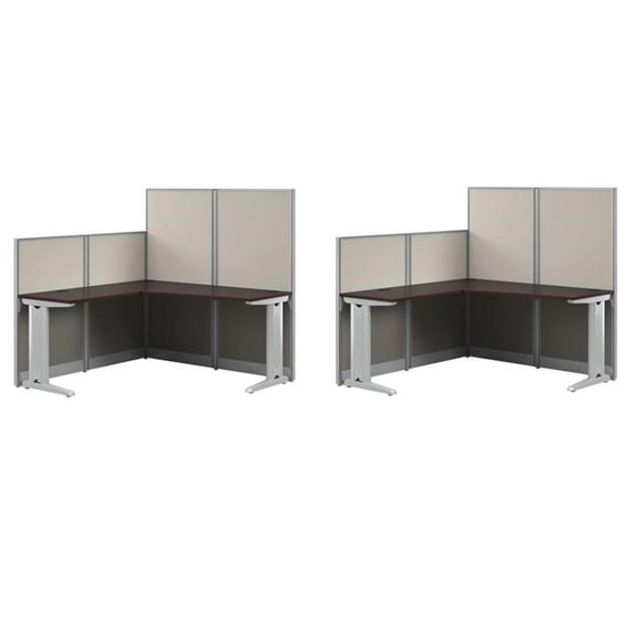 Pemberly Row Set of 2 Engineered Wood 65W L Shaped Cubicle Desk in Mocha Cherry