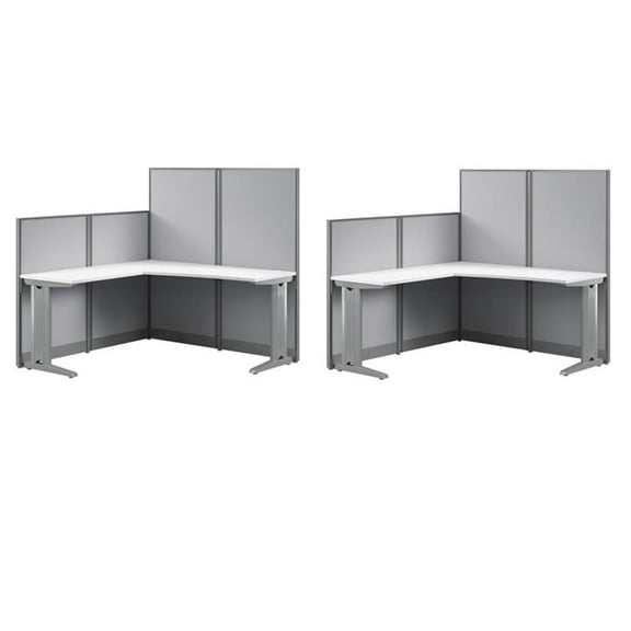 Pemberly Row Set of 2 Engineered Wood 65W L Shaped Cubicle Desk in Pure White