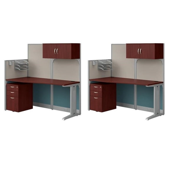 Pemberly Row Set of 2 Engineered Wood Cubicle Desk with Storage in Hansen Cherry