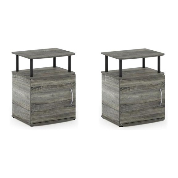Pemberly Row Set of 2 Engineered Wood End Tables in French Oak Gray/Black