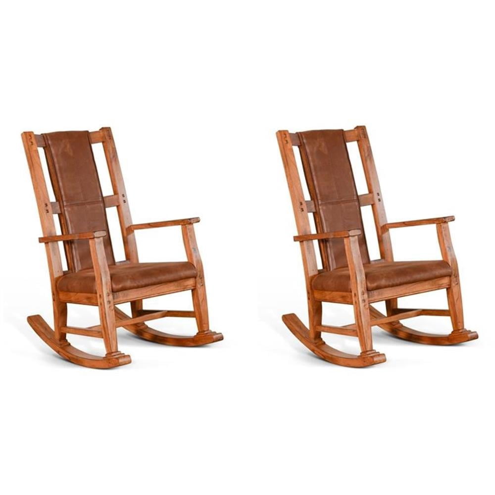 Pemberly Row Set of 2 Farmhouse Mindi Wood Rocking Chair in Rustic Oak ...