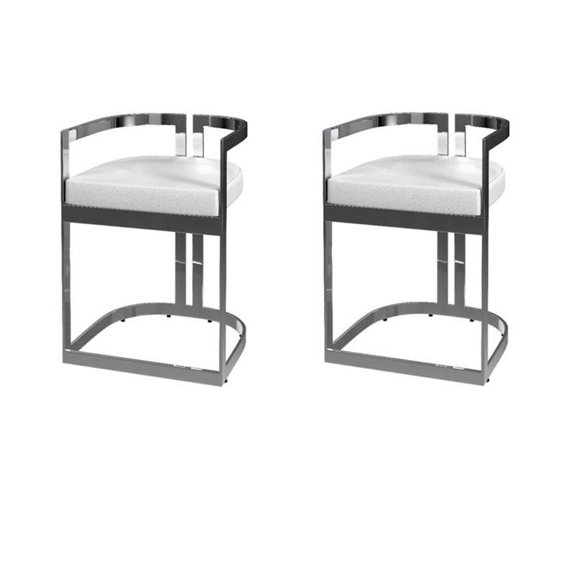 Pemberly Row Set of 2 Faux Leather 23" Dining Stools in Nickel Plated