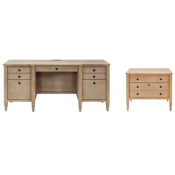 Pemberly Row Set of 2 Fully Assembled Credenza Desk & Lateral Filing Cabinet
