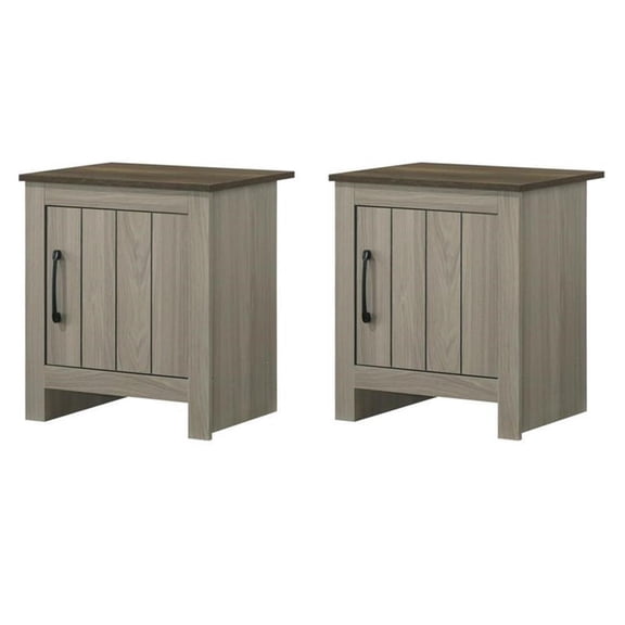 Pemberly Row Set of 2 Gray Oak End/Side Tables/Nightstands with Cabinet Door
