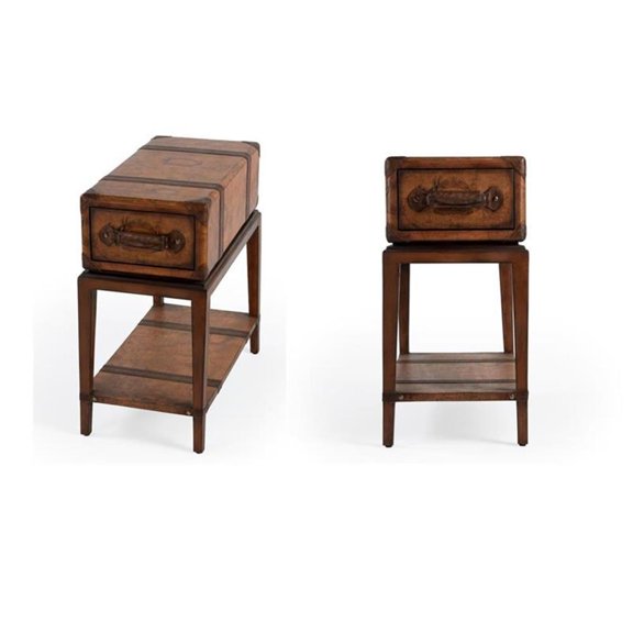 Pemberly Row Set of 2 Old World Map Case Chairside Tables In Brown
