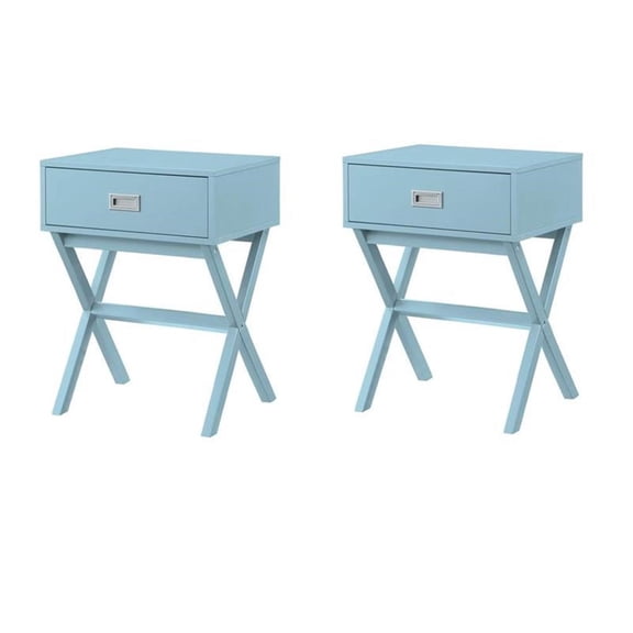 Pemberly Row Set of 2 One-Drawer End Tables in Mint Green Wood