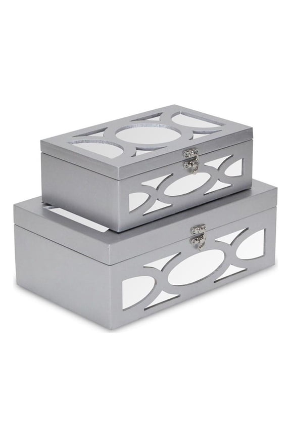 Set of 2 Overlayed Mirror Silver Keepsake Boxes