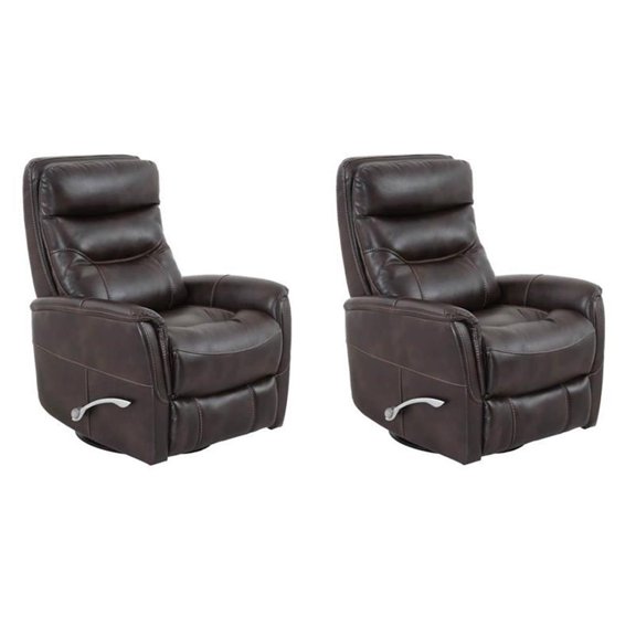 Pemberly Row Set of 2 Polyester Manual Swivel Glider Recliners in Truffle Brown
