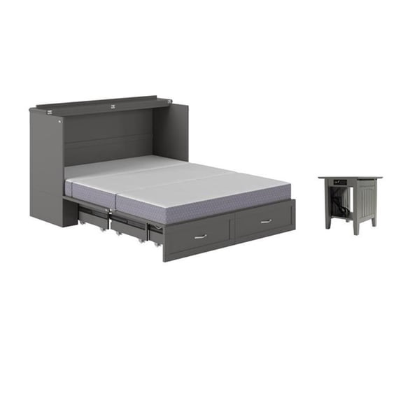 Pemberly Row Set of 2 Queen Murphy Bed Chest & End Table in Gray