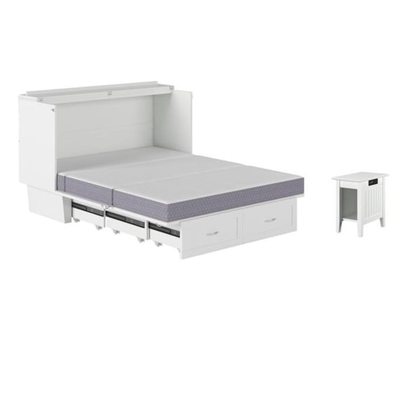 Pemberly Row Set of 2 Queen Murphy Bed Chest & Side Table in White