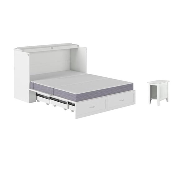 Pemberly Row Set of 2 Queen Murphy Bed Chest & Side Table in White