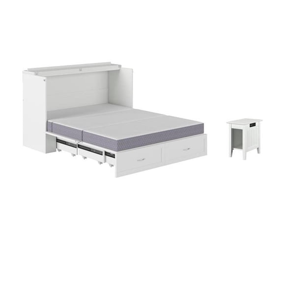 Pemberly Row Set of 2 Queen Murphy Bed Chest & Side Table in White