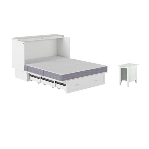 Pemberly Row Set of 2 Queen Murphy Bed Chest & Side Table in White