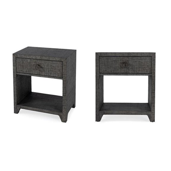 Pemberly Row Set of 2 Raffia 1-Drawer Nightstands in Charcoal
