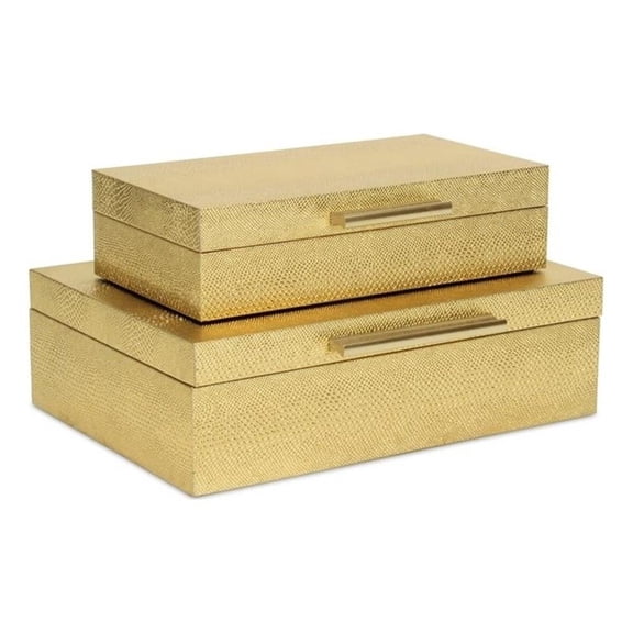 Pemberly Row Set of 2 Rectangular Box Set in Gold Faux Snakeskin