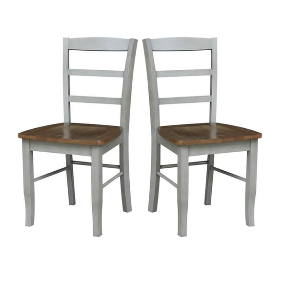 Pemberly Row Set of 2 Solid Wood Ladderback Chairs in Distressed Hickory / Stone
