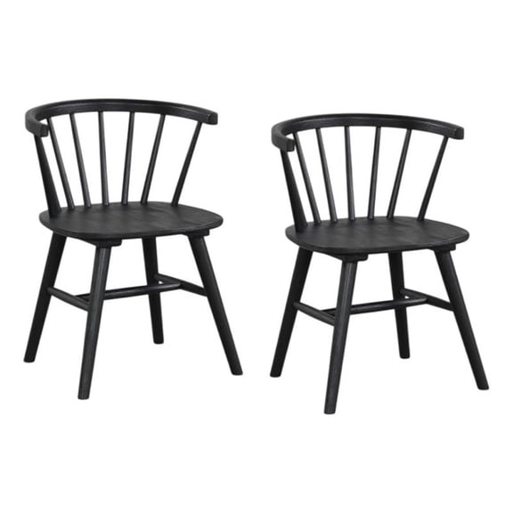 Pemberly Row Set of 2 Spindle Back Dining Chairs in Black Wood