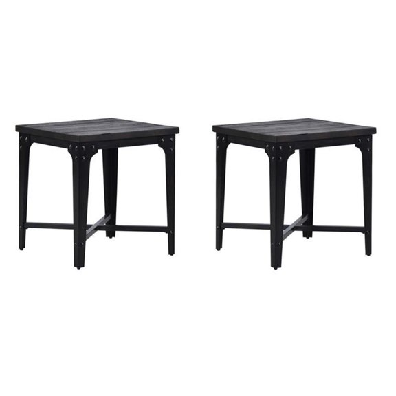 Pemberly Row Set of 2 Square End Tables in Distressed Tobacco Brown