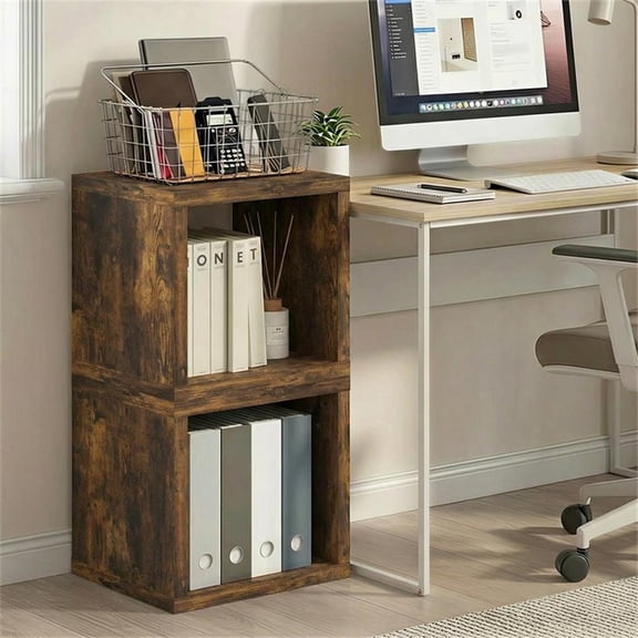 Pemberly Row Set of 2 Stackable Cube Shelves with Thick Panels in Amber Pine