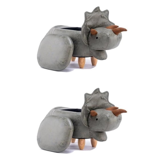 Pemberly Row Set of 2 The Dinosaur Fabric Storage Ottoman/Stool in Gray/Natural