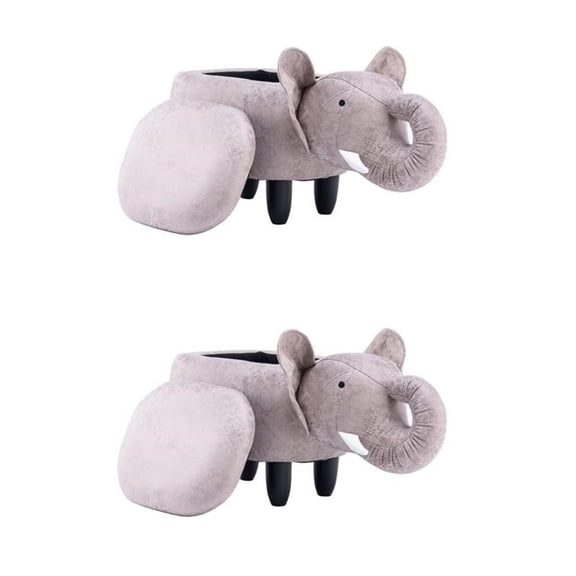 Pemberly Row Set of 2 The Elephant Fabric Storage Ottoman/Stool in Gray/Black