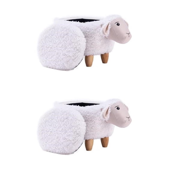 Pemberly Row Set of 2 The Sheep Fabric Storage Ottoman/Stool in White/Natural