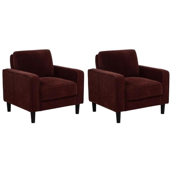 Pemberly Row Set of 2 Transitional Fabric Track Arm Accent Chairs in Rust