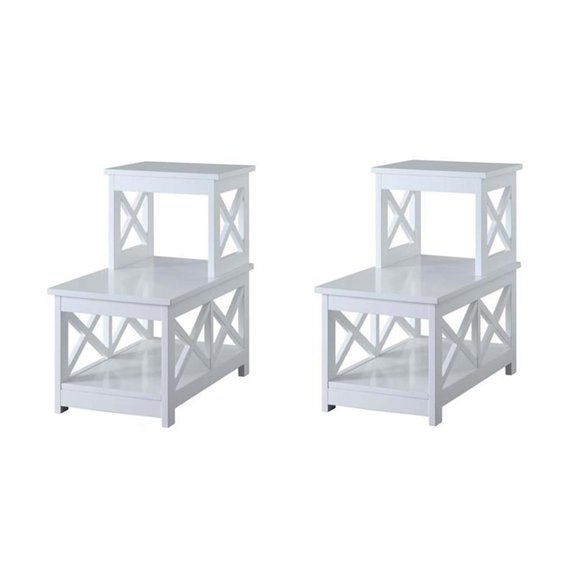 Pemberly Row Set of 2 Two-Step Accent End Tables in White Wood