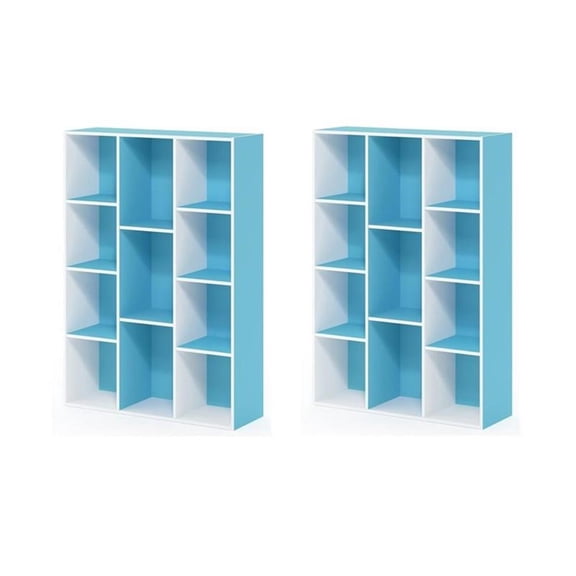 Pemberly Row Set of 2 Wood 11-Cube Reversible Open Shelf Bookcases in Blue