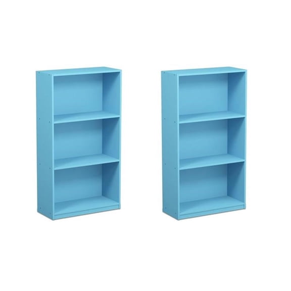 Pemberly Row Set of 2 Wood 3-Tier Bookcases Storage Shelves in Light Blue