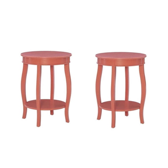 Pemberly Row Set of 2 Wood Accent End Tables in Coral Orange