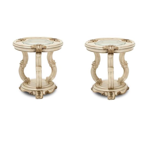 Pemberly Row Set of 2 Wood Chairside End Tables - Champagne Ivory