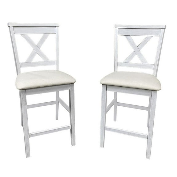 Pemberly Row Set of 2 X-Back Counter Stools in Antique White