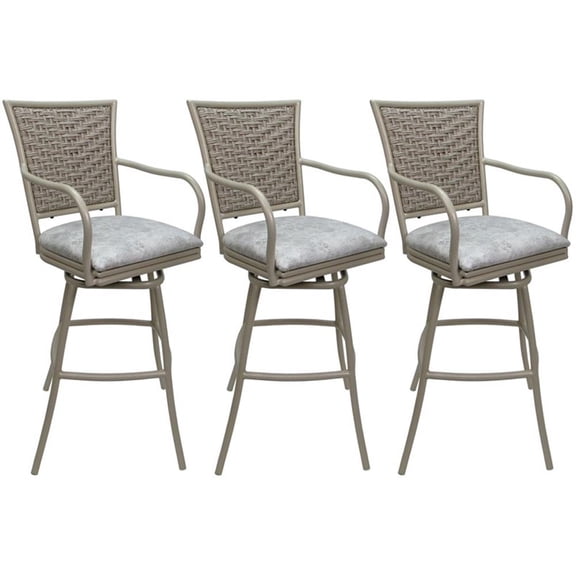 Pemberly Row Set of 3 30" Bar Stools with Arms in Stone Vinyl/Beige