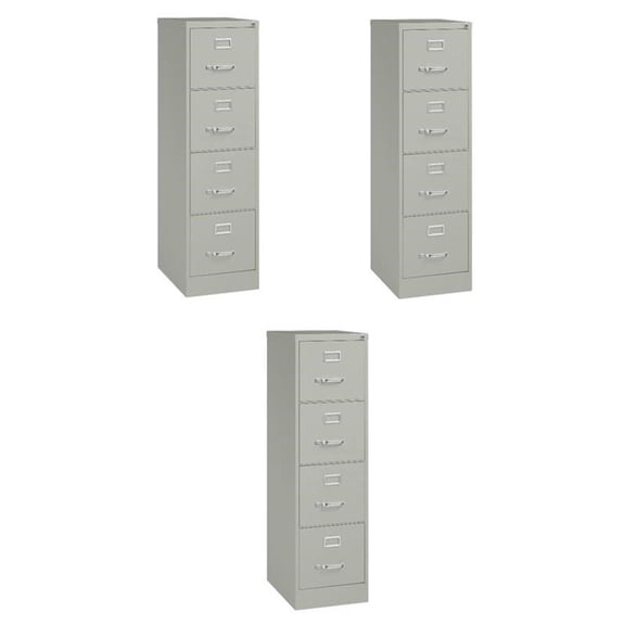 Pemberly Row Set of 3 4-Drawer Letter Width Vertical File Cabinet in Light Gray