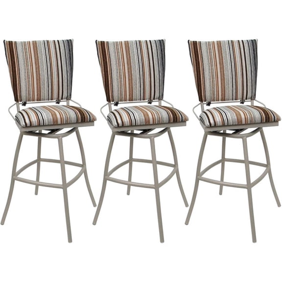 Pemberly Row Set of 3 Bar Stools 34" Armless in Nutmeg Fabric with Beige Frame