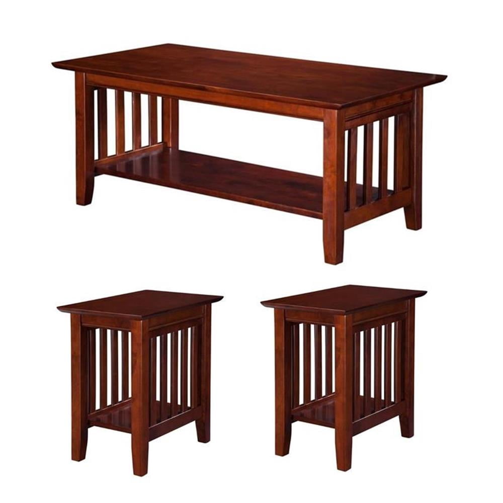 Pemberly Row Set of 3 Coffee Table & Chair Side Table in Walnut ...