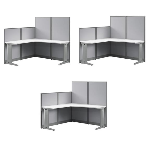 Pemberly Row Set of 3 Engineered Wood 65W L Shaped Cubicle Desk in Pure White