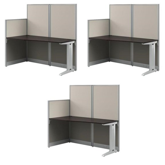 Pemberly Row Set of 3 Engineered Wood 65W Straight Cubicle Desk in Mocha Cherry