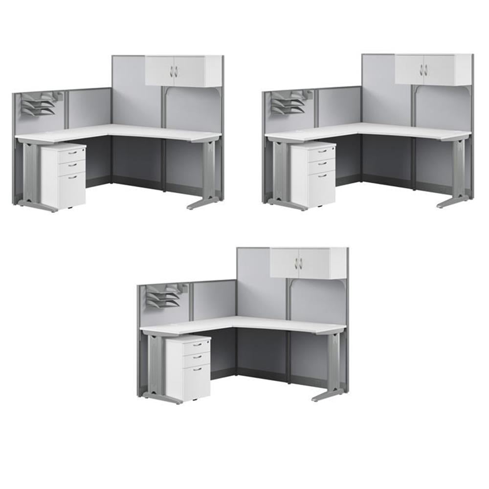 Pemberly Row Set of 3 Engineered Wood L Cubicle Desk with Storage in ...