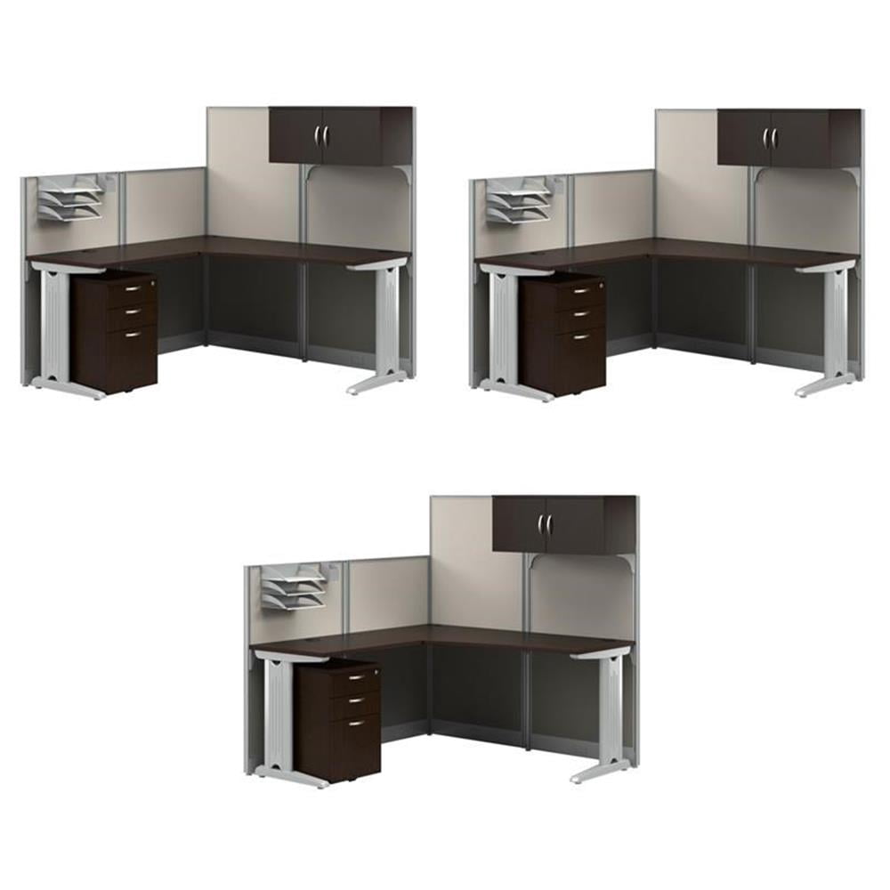 Pemberly Row Set of 3 Engineered Wood L Shaped Cubicle Desk Set in ...